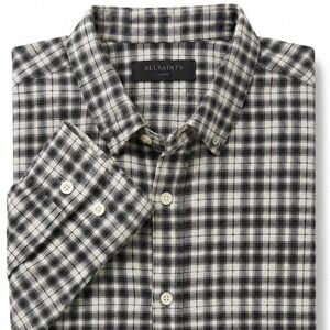 AllSaints Button Up Shirt Cotton Black White Plaid Grunge Mens Large